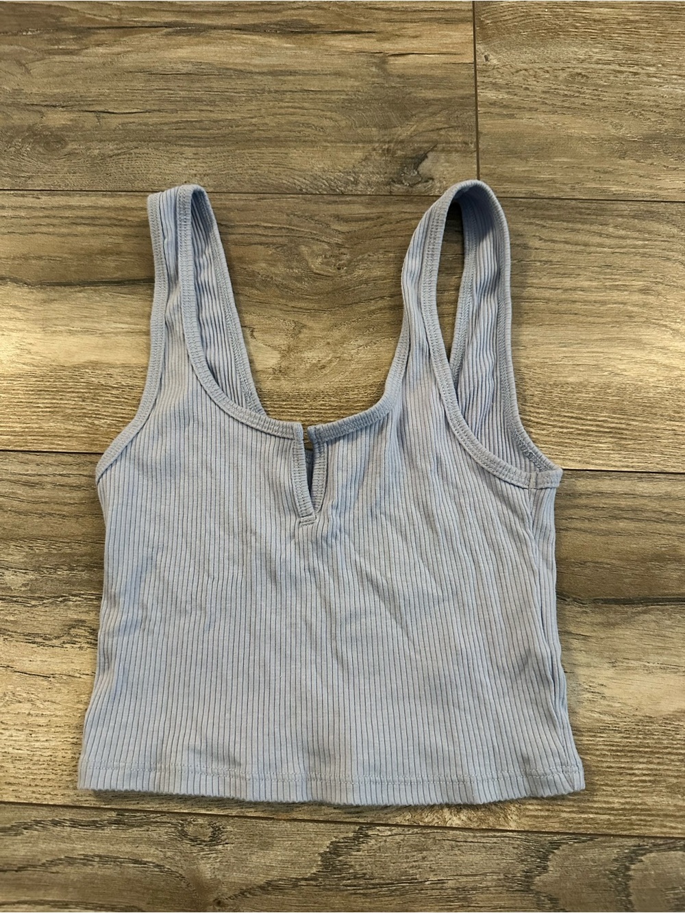 Garage Light Blue Ribbed Crop Tank with Front Notch